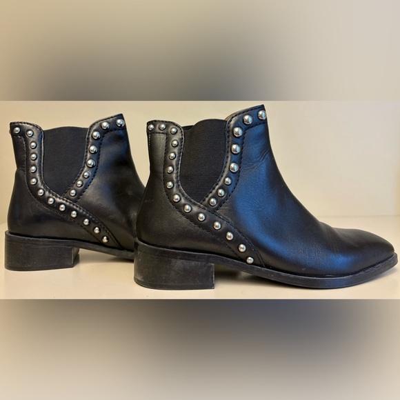 Zara Black Silver Studded Chelsea style slip on leather Ankle Booties women's 38 - Picture 7 of 10